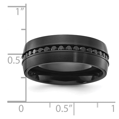 Chisel Stainless Steel Brushed Black IP-plated with Black CZ 8mm Band