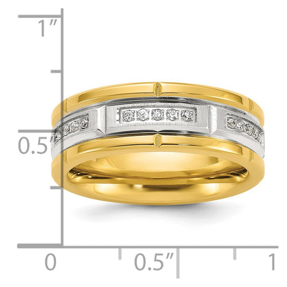 Stainless Steel Brushed and Polished Yellow IP-plated CZ 8mm Band