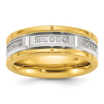 Stainless Steel Brushed and Polished Yellow IP-plated CZ 8mm Band