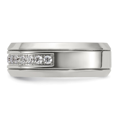 Chisel Stainless Steel Polished with CZ 8mm Band