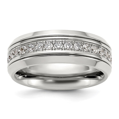 Chisel Stainless Steel Polished with CZ 8mm Band
