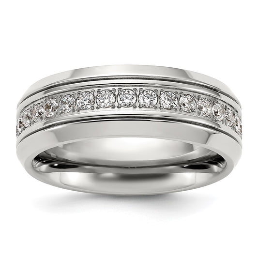 Chisel Stainless Steel Polished with CZ 8mm Band