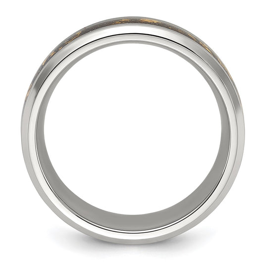 Chisel Stainless Steel Polished with Black and Gold Foil Inlay 8mm Band