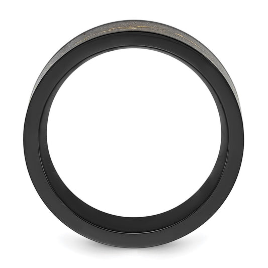 Chisel Stainless Steel Polished Black IP-plated Black and Gold Foil Inlay 8mm Band