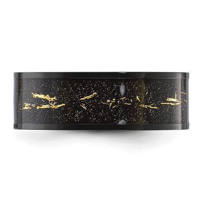 Chisel Stainless Steel Polished Black IP-plated Black and Gold Foil Inlay 8mm Band