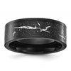 Chisel Stainless Steel Polished Black IP-plated Black and Silver Foil Inlay 8mm Band
