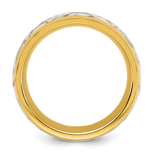 Chisel Stainless Steel Polished Yellow IP-plated with Ceramic Fragments Inlay 8mm Band