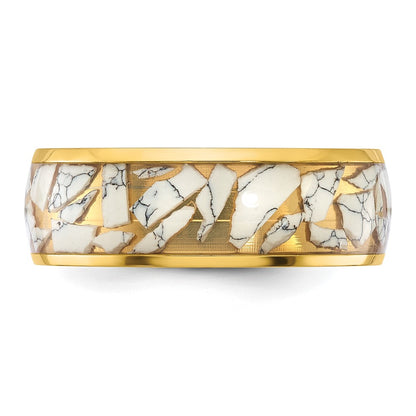 Chisel Stainless Steel Polished Yellow IP-plated with Ceramic Fragments Inlay 8mm Band