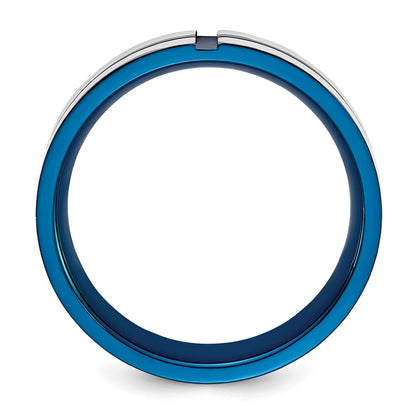 Chisel Stainless Steel Polished Blue IP-plated Grooved 6mm Band