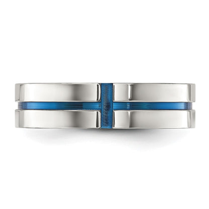 Chisel Stainless Steel Polished Blue IP-plated Grooved 6mm Band