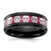 Chisel Stainless Steel Polished  Black IP-plated Skulls with Pink Carbon Fiber Inlay 8mm Band