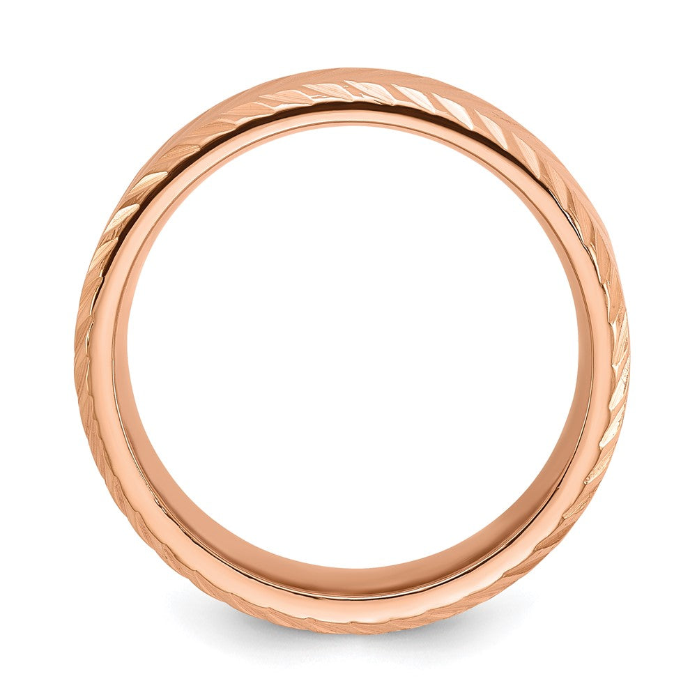 Chisel Stainless Steel Polished Rose IP-plated Grooved 8mm Band