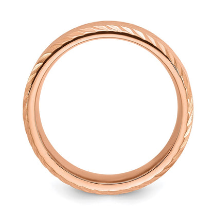 Chisel Stainless Steel Polished Rose IP-plated Grooved 8mm Band