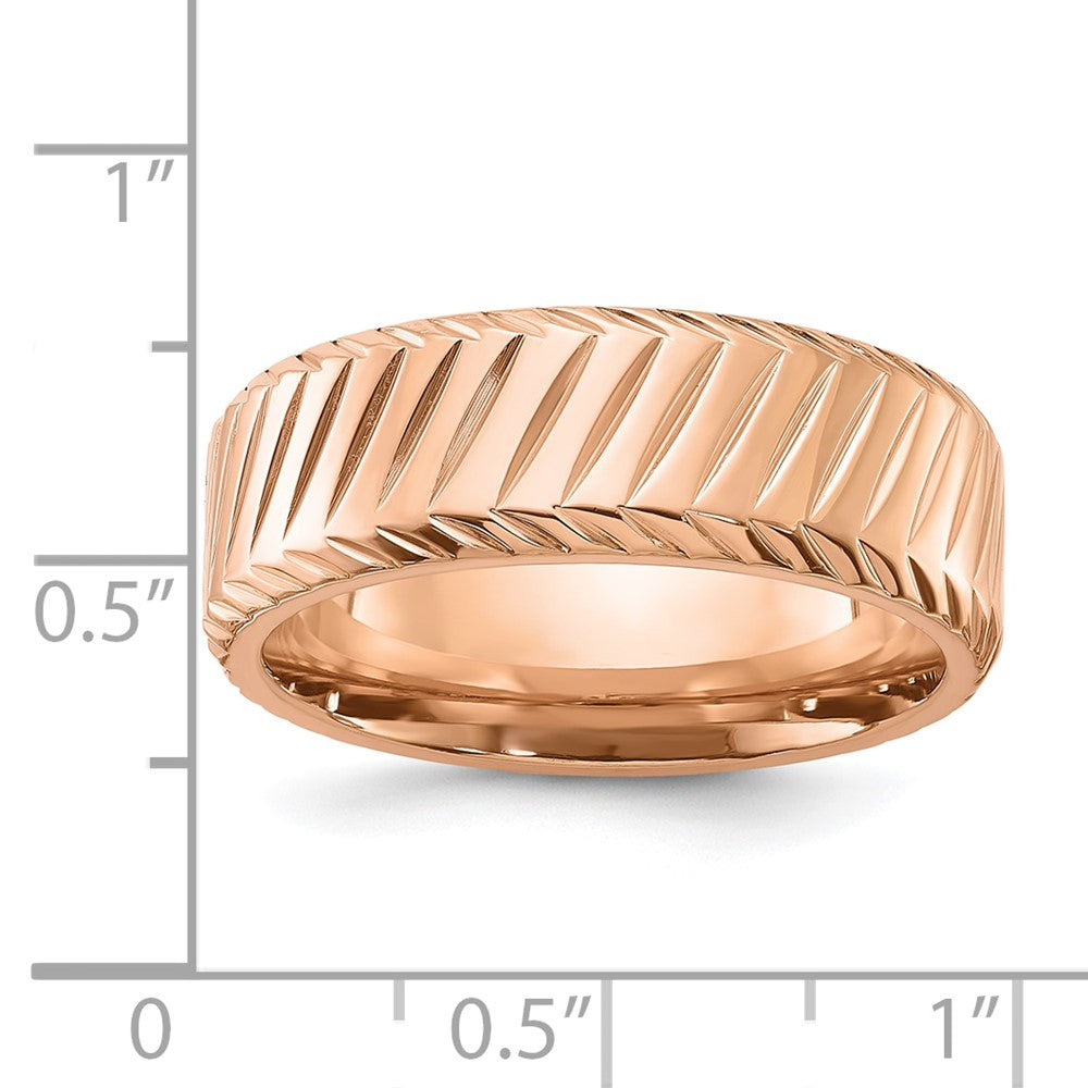 Chisel Stainless Steel Polished Rose IP-plated Grooved 8mm Band