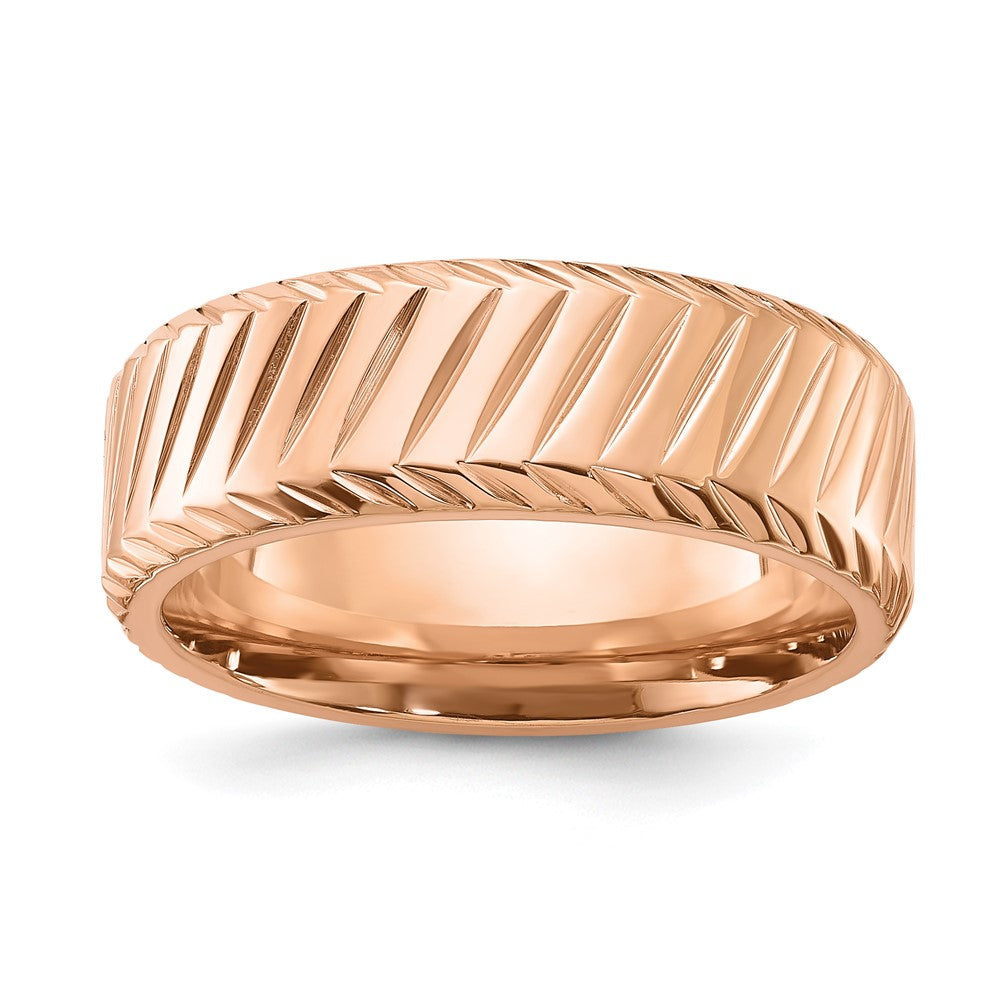 Chisel Stainless Steel Polished Rose IP-plated Grooved 8mm Band