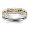 Chisel Stainless Steel Brushed, Polished and Textured Yellow IP-plated Center 6mm Band