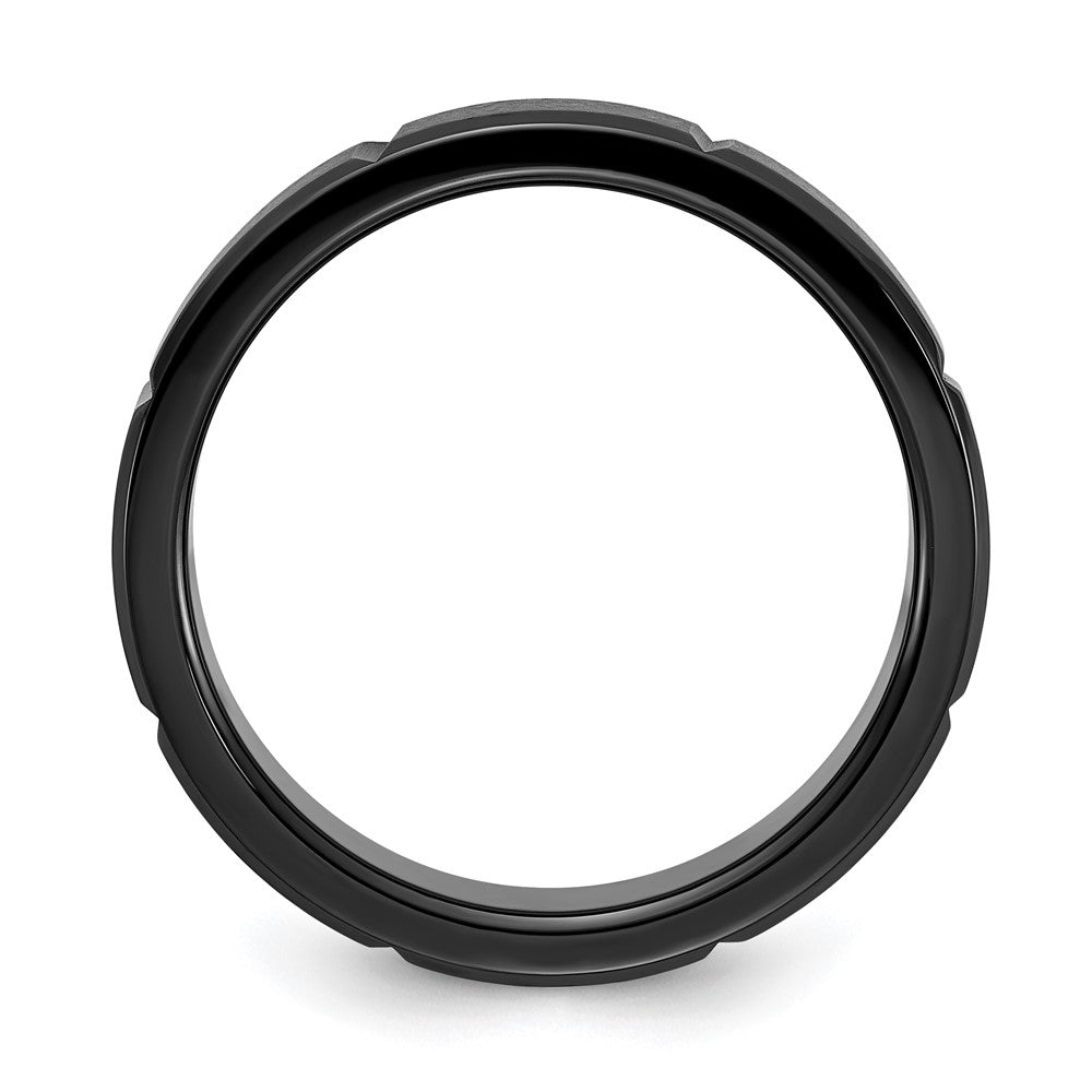 Chisel Stainless Steel Brushed and Polished Black IP-plated Grooved 6mm Band