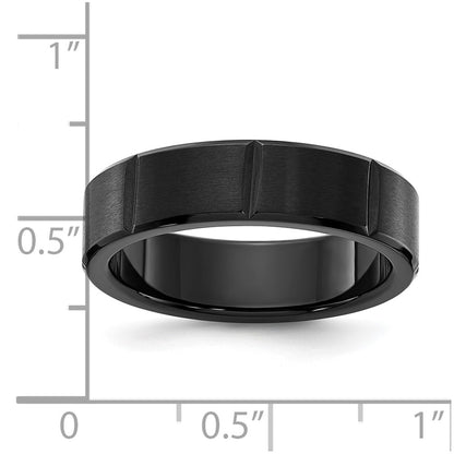 Chisel Stainless Steel Brushed and Polished Black IP-plated Grooved 6mm Band