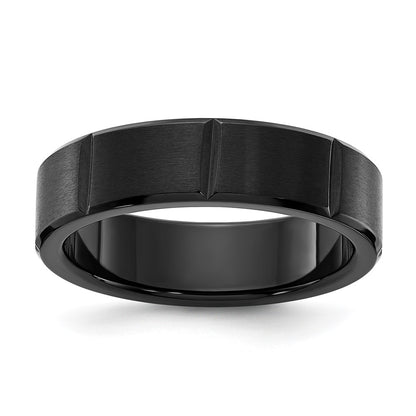Chisel Stainless Steel Brushed and Polished Black IP-plated Grooved 6mm Band