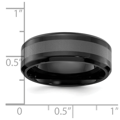Chisel Stainless Steel Polished Black IP-plated Brushed Center 8mm Band