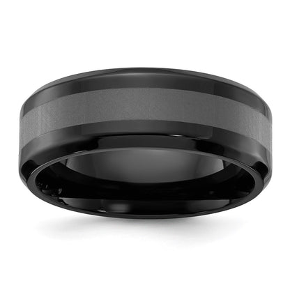 Chisel Stainless Steel Polished Black IP-plated Brushed Center 8mm Band