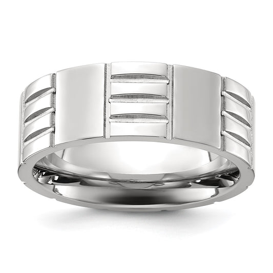 Chisel Stainless Steel Polished and Grooved 8mm Band