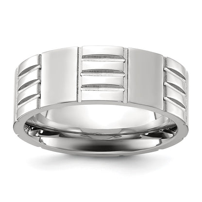 Chisel Stainless Steel Polished and Grooved 8mm Band