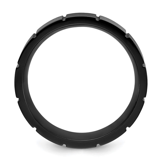 Chisel Stainless Steel Polished Black IP-plated Grooved 8mm Band