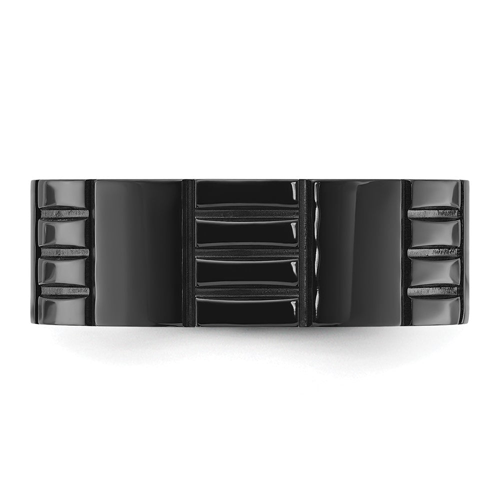 Chisel Stainless Steel Polished Black IP-plated Grooved 8mm Band