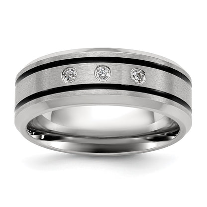 Chisel Stainless Steel Brushed and Polished Enameled with CZ 8mm Band