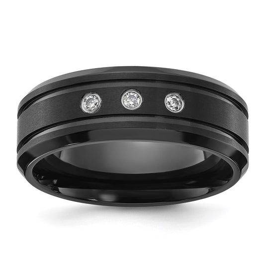 Chisel Stainless Steel Brushed and Polished Black IP-plated with CZ 8mm Band