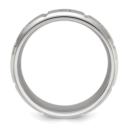 Chisel Stainless Steel Brushed and Polished Grooved with CZ 8mm Band
