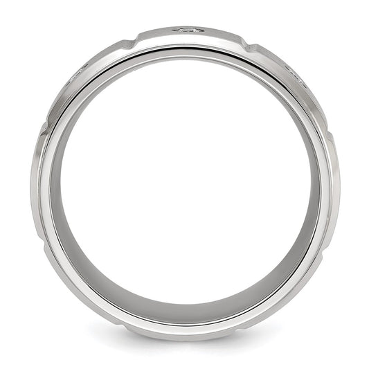 Chisel Stainless Steel Brushed and Polished Grooved with CZ 8mm Band
