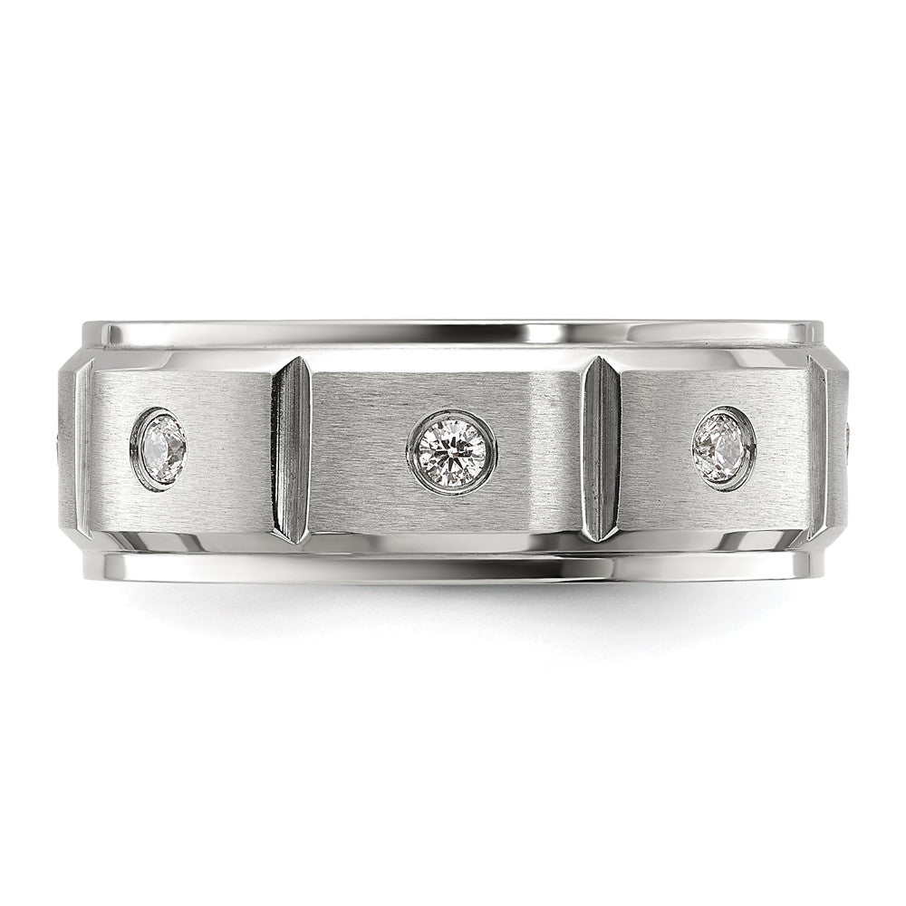 Chisel Stainless Steel Brushed and Polished Grooved with CZ 8mm Band