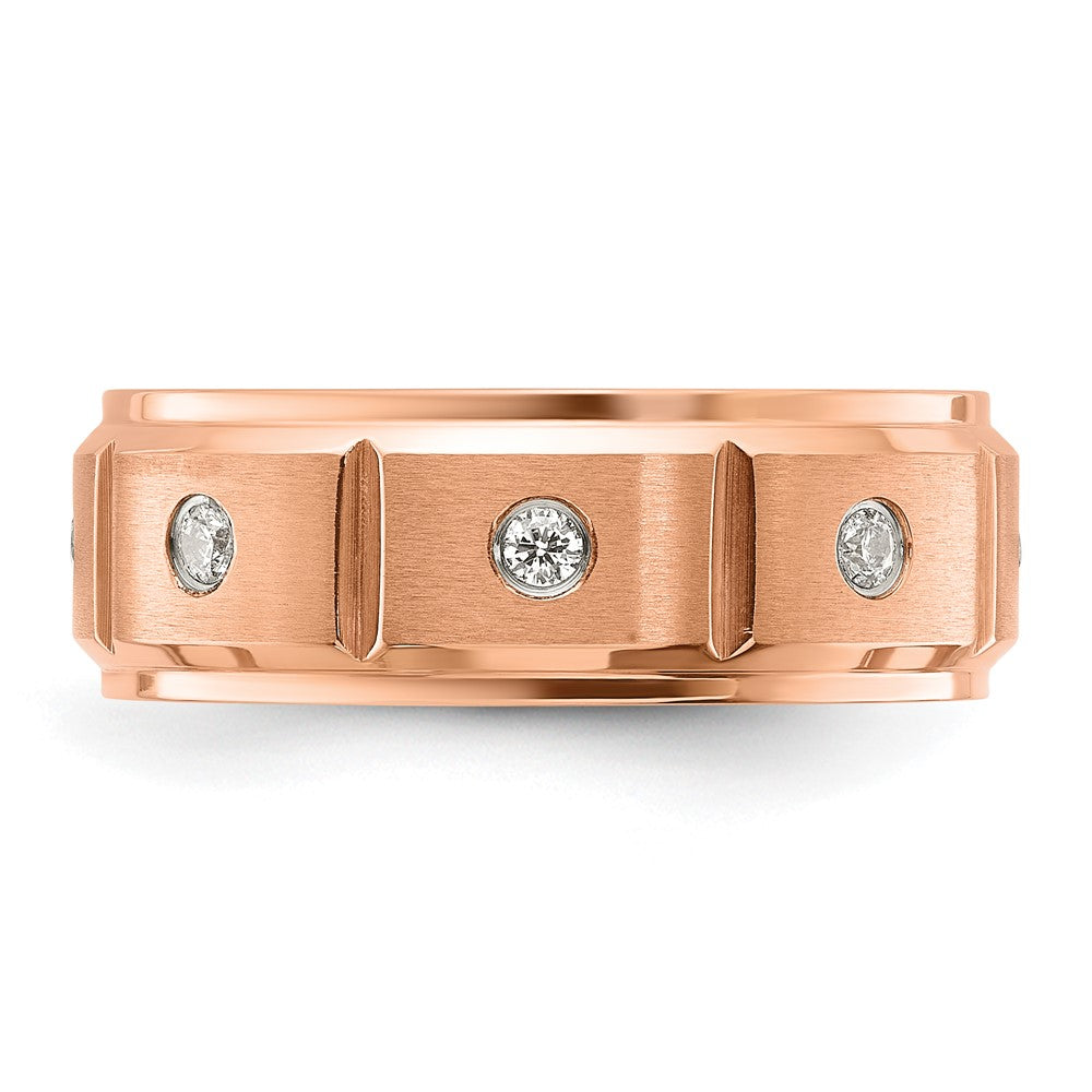 Chisel Stainless Steel Brushed and Polished Rose IP-plated with CZ 8mm Band