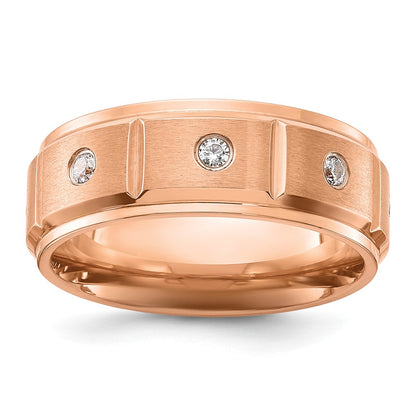 Chisel Stainless Steel Brushed and Polished Rose IP-plated with CZ 8mm Band