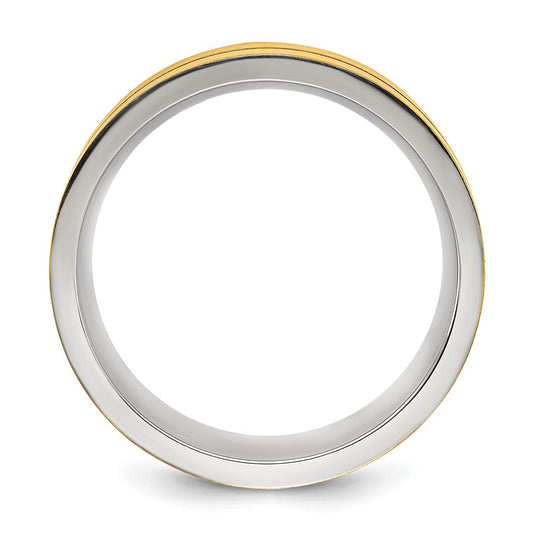 Chisel Stainless Steel Brushed and Polished Yellow IP-plated Grooved 8mm Band