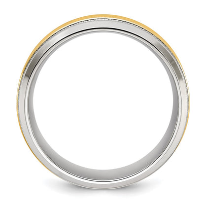 Chisel Stainless Steel Polished with Yellow IP-plated Grooved Center 8mm Band