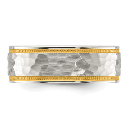Chisel Stainless Steel Brushed and Polished Hammered Yellow IP-plated 8mm Band