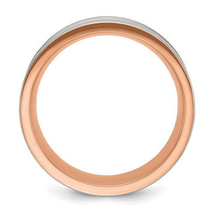 Chisel Stainless Steel Brushed Rose IP-plated Stripes 8mm Band