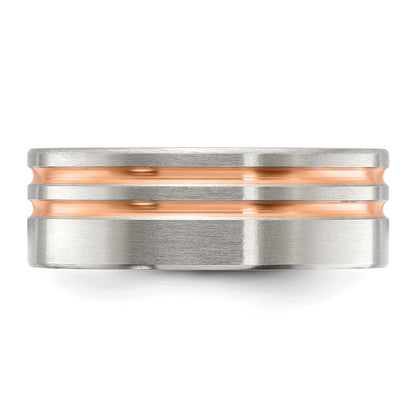 Chisel Stainless Steel Brushed Rose IP-plated Stripes 8mm Band