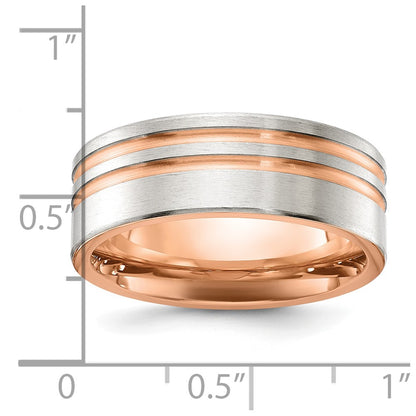 Chisel Stainless Steel Brushed Rose IP-plated Stripes 8mm Band