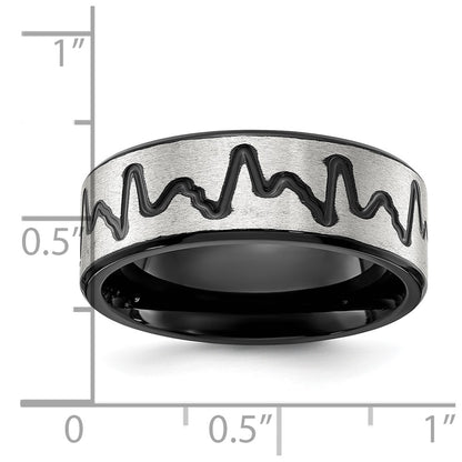 Chisel Stainless Steel Brushed Black IP-plated Heartbeat 8mm Band