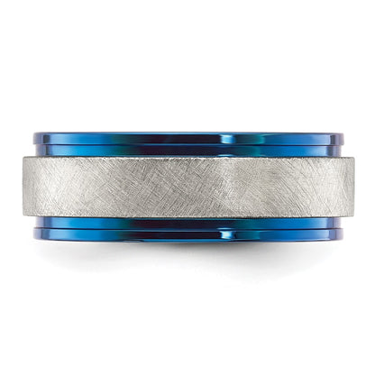 Chisel Stainless Steel Polished Blue IP-plated with Scratch Finish Center 8mm Band
