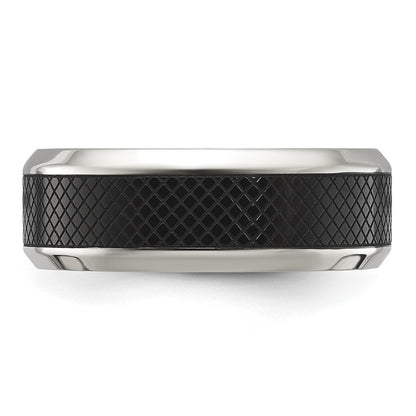 Chisel Stainless Steel Polished with Textured Black IP-plated Center 8mm Band