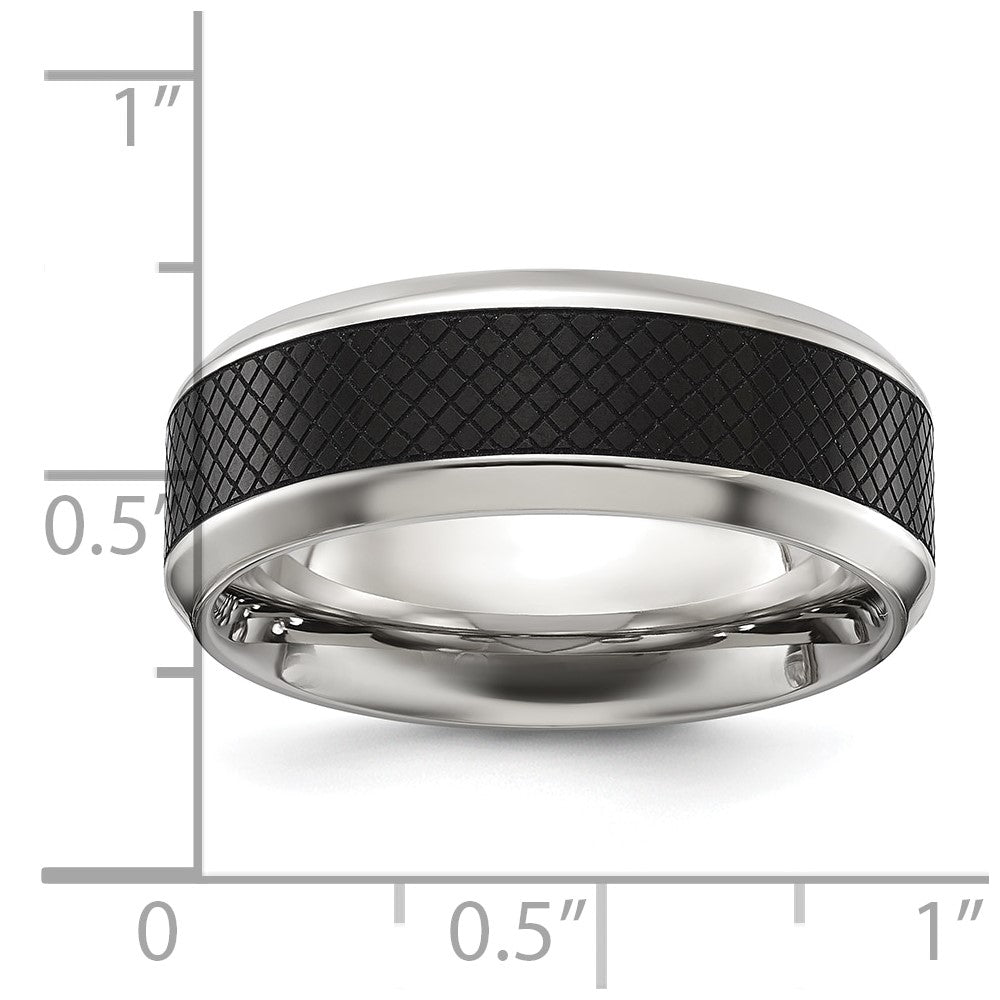Chisel Stainless Steel Polished with Textured Black IP-plated Center 8mm Band