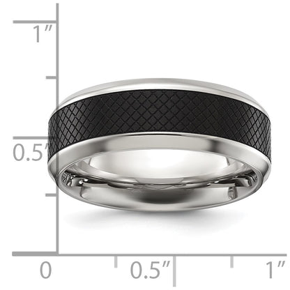 Chisel Stainless Steel Polished with Textured Black IP-plated Center 8mm Band
