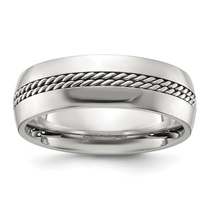 Chisel Stainless Steel Polished with Chain Inlay 7mm Center