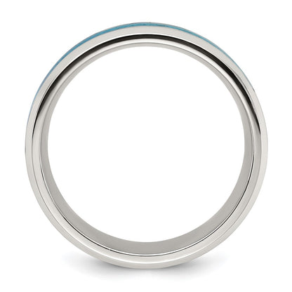 Chisel Stainless Steel Polished with Turquoise Inlay 8mm Band