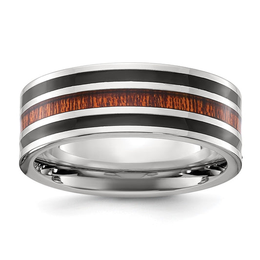 Chisel Stainless Steel Polished with Black Resin and Wood Inlay 8mm Band